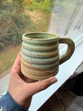 Handmade on the pottery wheel  Ceramic Coffee Mug - Mint Green and Tan